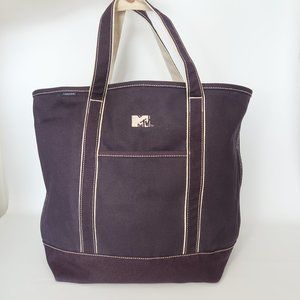Lands End Tote Bag Large Blue Heavy Duty Boat Style Canvas MTV Logo Travel 14X16